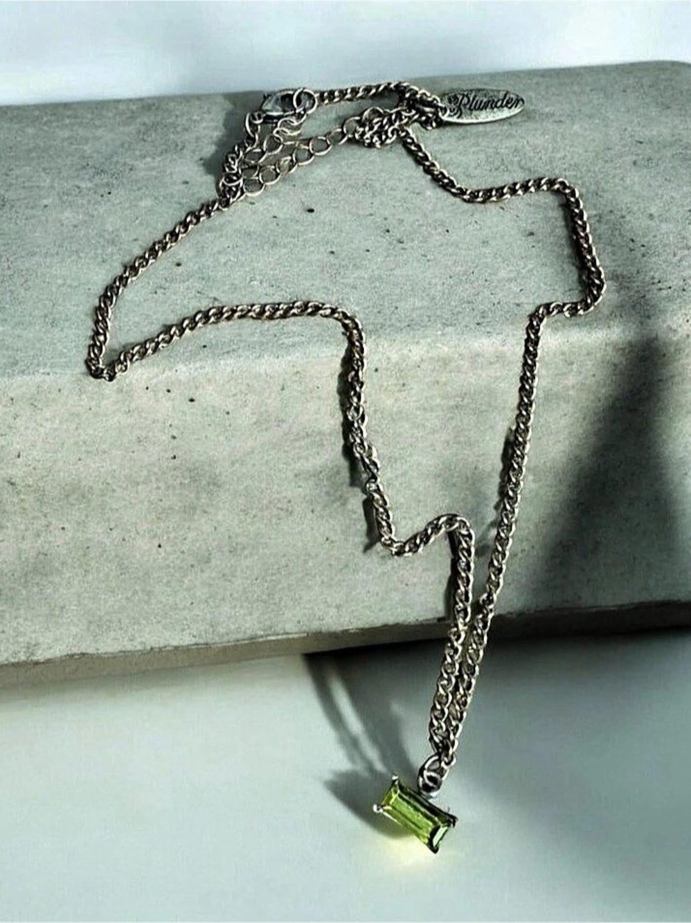 Plunder Design Peridot Green Emerald Cut Crystal Pendant Necklace NEW